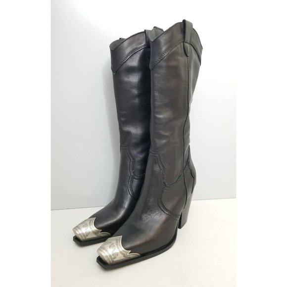 Free People Brayden Tall Boots in Black Leather Size 37 - Picture 2 of 5